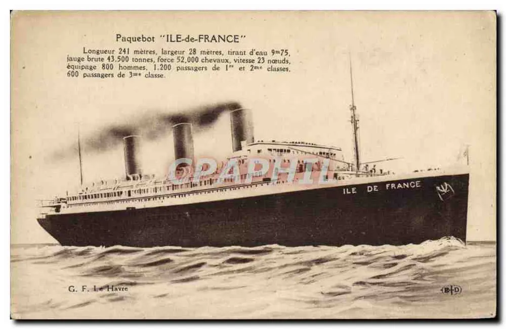 Dampfschiff "ILE-DE-FRANCE" — maritime Illustration — G. F. Le Havre - Vorderseite
