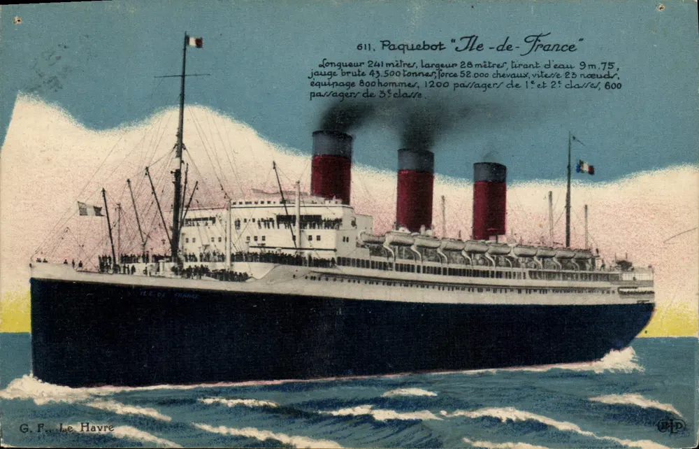 Dampfschiff "Ile-de-France" — maritime Illustration — G.F., Le Havre - Vorderseite