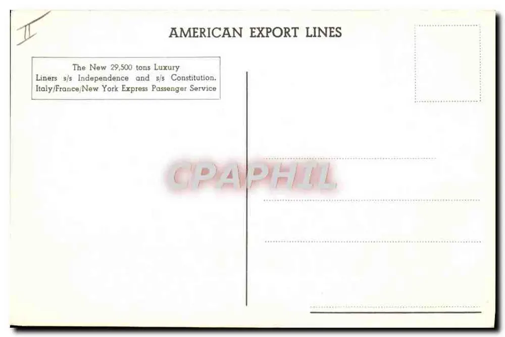 Costa do Azul — O navio de passageiros Independence — American Export Lines - Verso