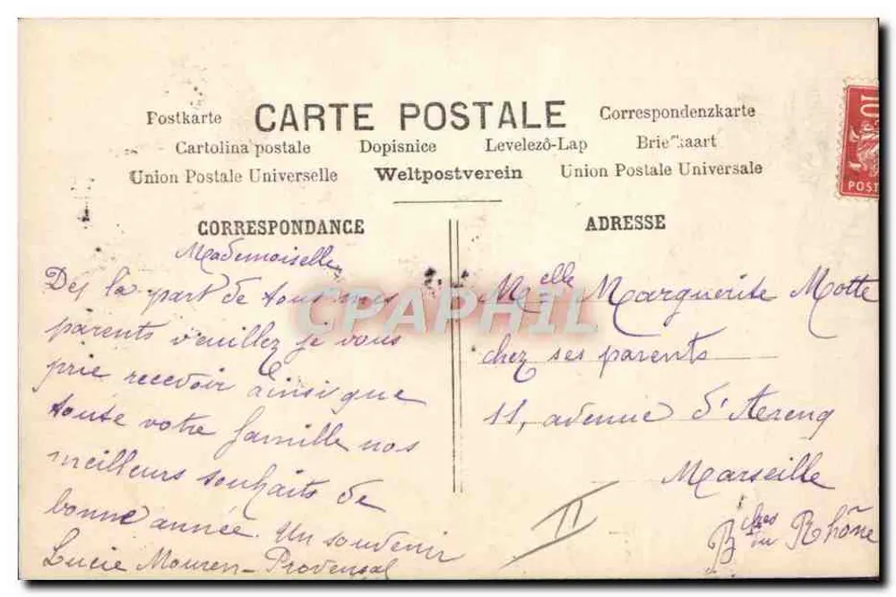 Frau in einem Kleeblatt — Frohes Neues Jahr — A.K.C. - Rückseite