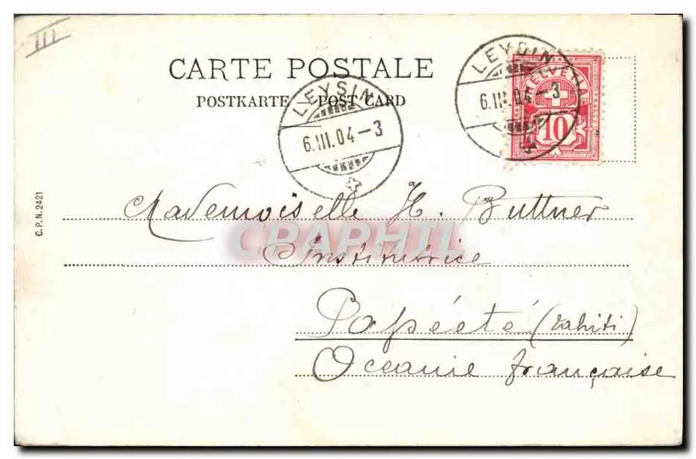 Scène alpine — chalet et chèvres près d'un enfant — éditeur anonyme, n° de série C.P.N.2321 - Verso