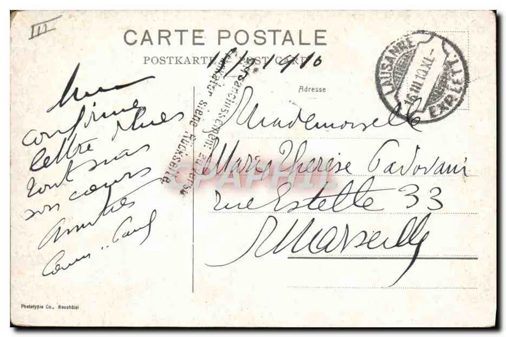 Eingang zum Dorf — Lausanne — Phototype Co. Rauchhäsi, n°8006 - Rückseite