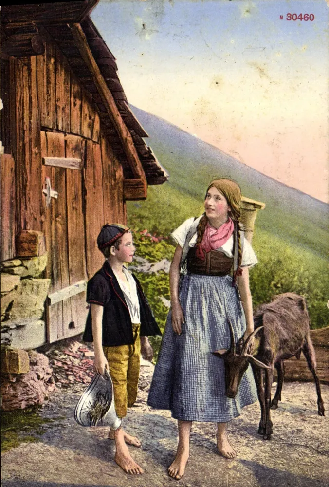 Crianças e cabra em frente a uma cabana — Edição Photolob, Zurique, n° 30460 - Frente