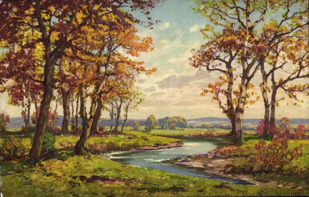 Herbstlandschaft — Fluss und Wald — L. Langer - Vorderseite