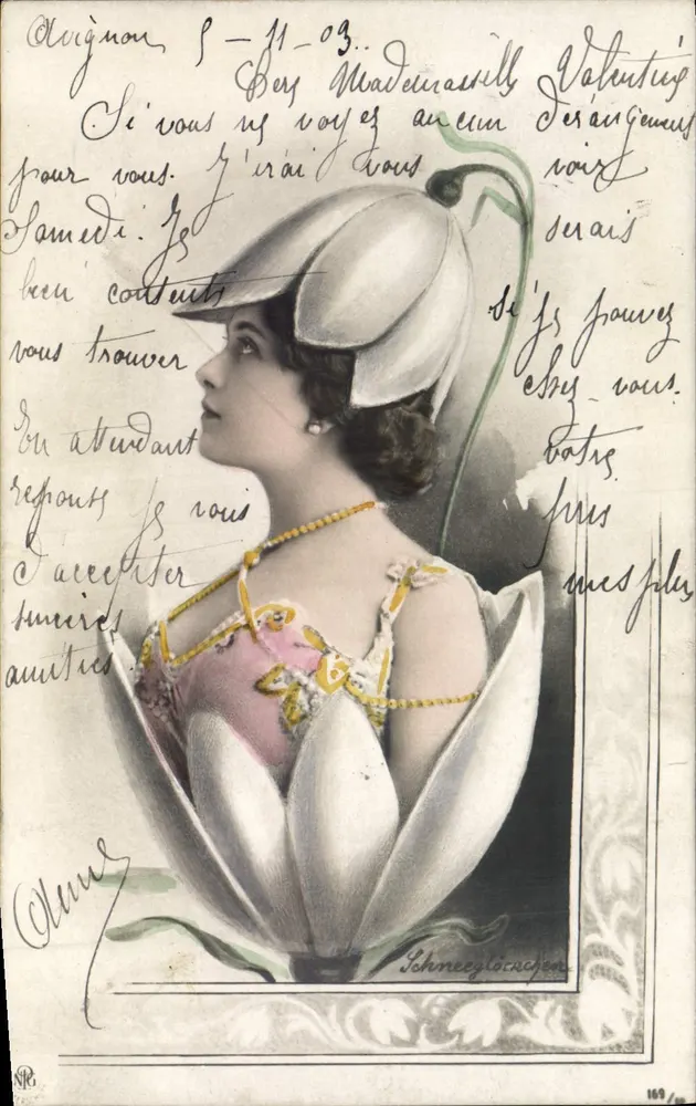 Frau in einer weißen Tulpe — Verlag Johneegloeschen, Nr. 169 - Vorderseite