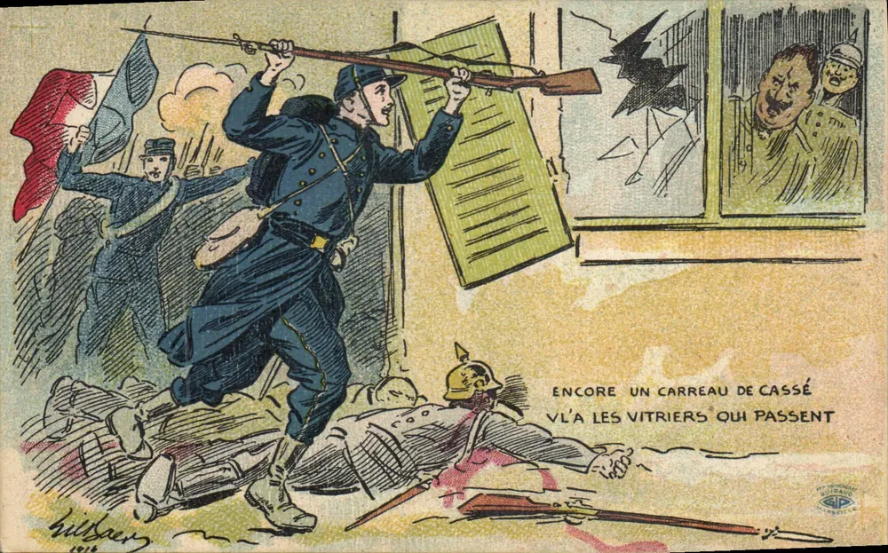 Französische Soldaten in Aktion — Kriegskarikatur — Verleger Guiffaud, Marseille - Vorderseite