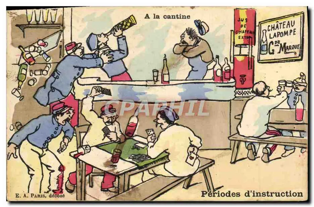 Im Kantinenraum — Unterrichtszeiten — E. A. Paris, abgegeben - Vorderseite