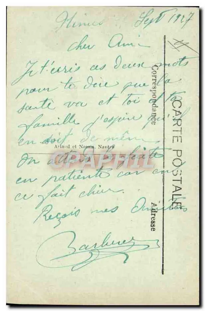 Militärisches Leben — Szene in einer Apotheke — Verlag Arlaud et Noamis, Nantes - Rückseite