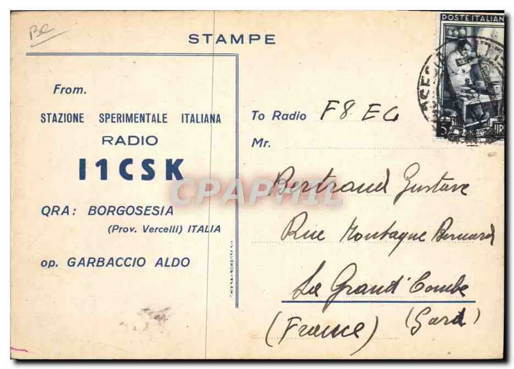 Stazione Sperimentale Italiana — I1CSK — Borgosesia (Vercelli) — QSL von Amateurfunkbetreiber - Rückseite