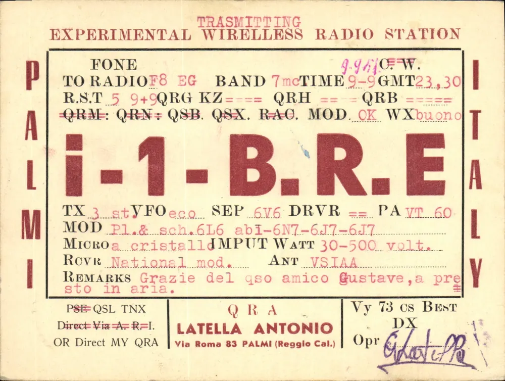 Experimentelle Radiostation - Palmi (Italien) — Verlag LATELLA ANTONIO, Serie-Nummer i-1-B.R.E. - Vorderseite