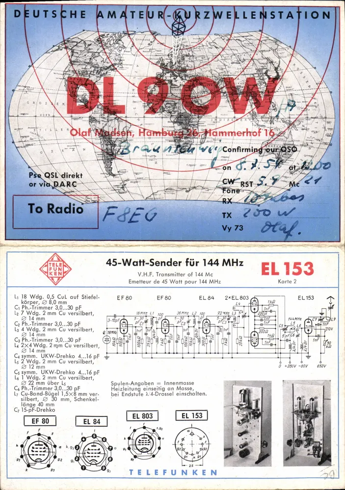 Station DL9OW — Olaf Madsen, Hamburg — Téléfunken - Vorderseite