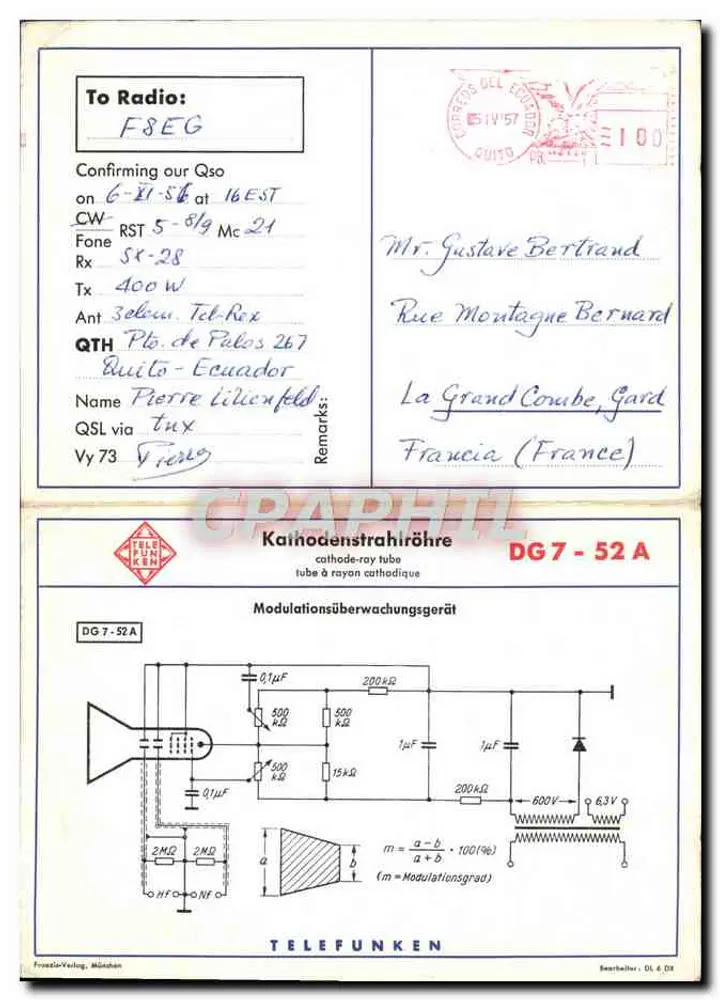 Tubo de raio catódico DG7-52A — TELEFUNKEN — editor e número de série DG7-52A - Verso