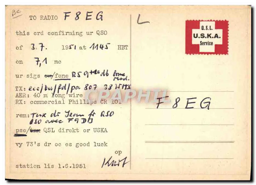 Schweiz — QSL Amateurfunk-Karteikarte — Verlag USKA, Seriennummer ARRL - Rückseite