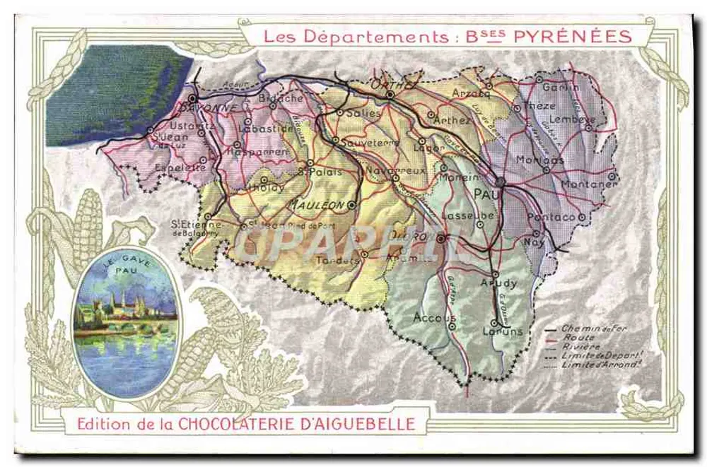 Die Departemente: Basses-Pyrénées — Ausgabe der Schokoladenfabrik Aiguebelle - Vorderseite