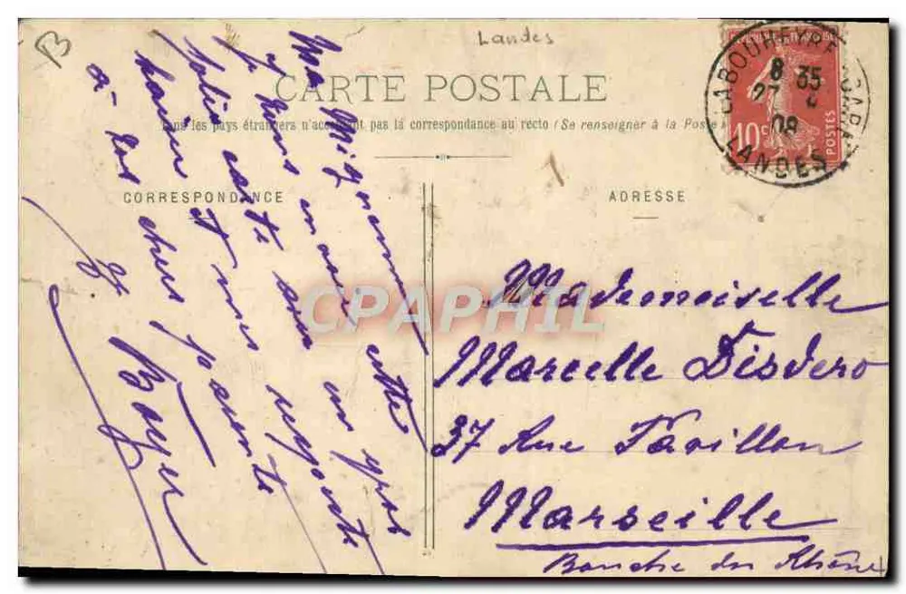 Pastor Landais — F. Bernéde, Arjuzanx (Landes) - Verso