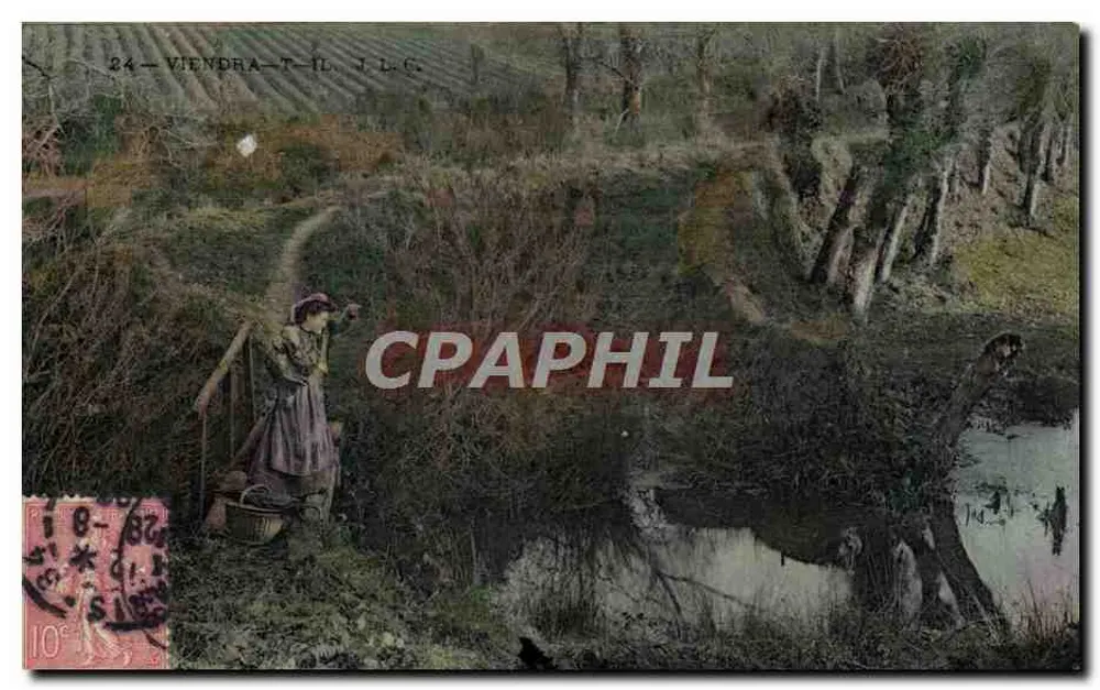 Viendra-T-IL — Paisagem rural com mulher com cesto — J.L.C. - Frente