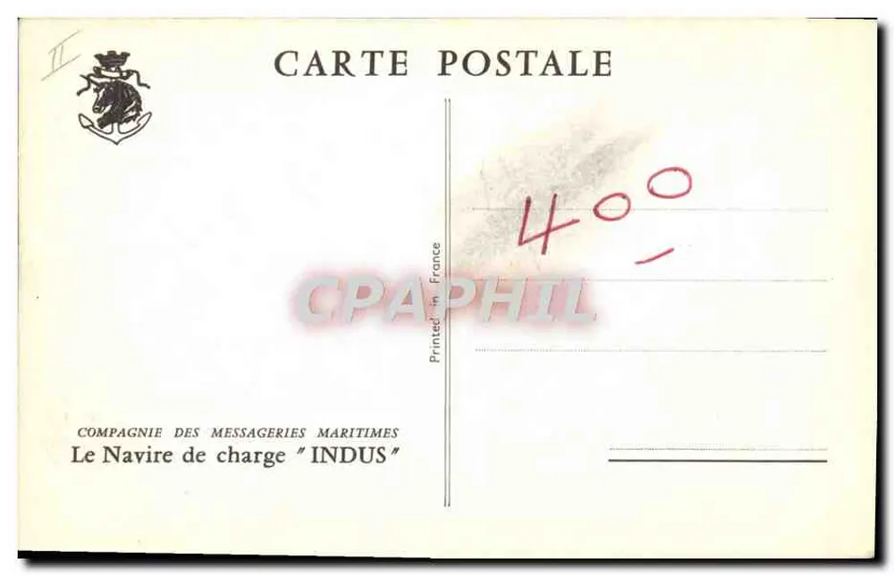 O Navio de Carga "INDUS" — Companhia das Messagerias Marítimas — impressa na França - Verso