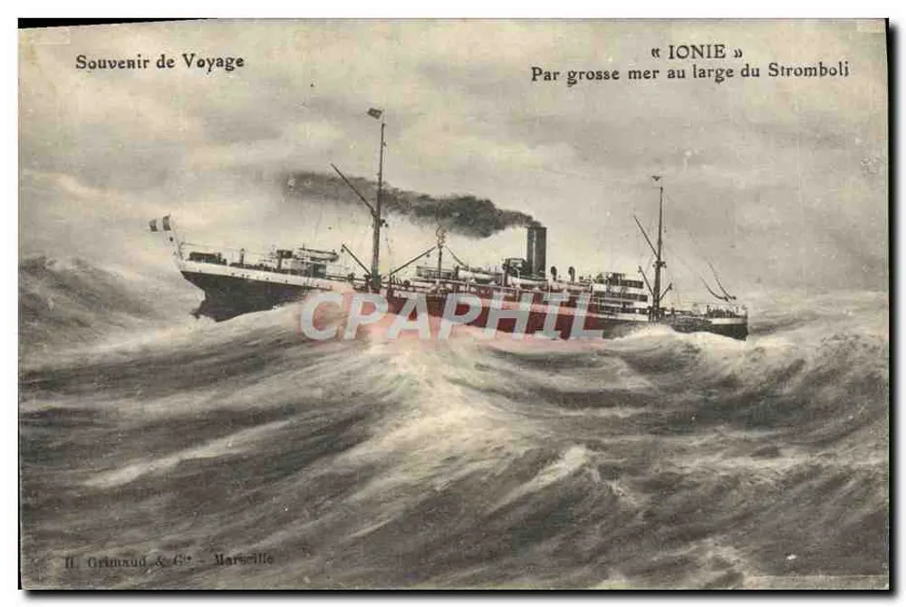 « IONIE » — Durch die wilde See vor Stromboli — H. Grimaud & C°, Marseille - Vorderseite