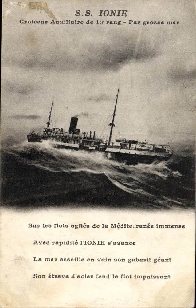 S.S. IONIE — Hilfskreuzer der ersten Klasse — auf hoher See - Vorderseite