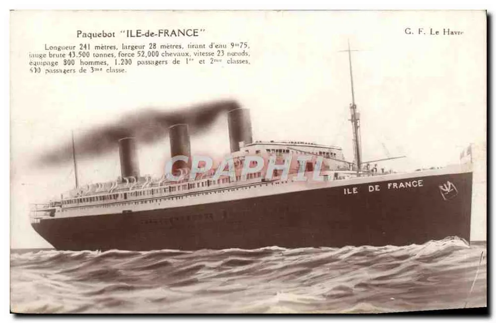 Dampfschiff "ILE-DE-FRANCE" — G. F. Le Havre - Vorderseite
