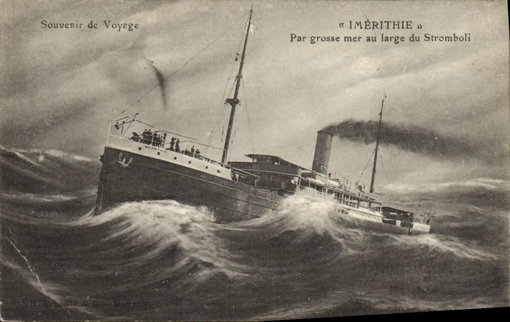 Der Dampfer « Iméritthie » — auf hoher See vor Stromboli — H. Ormand & Cie, Marseille - Vorderseite