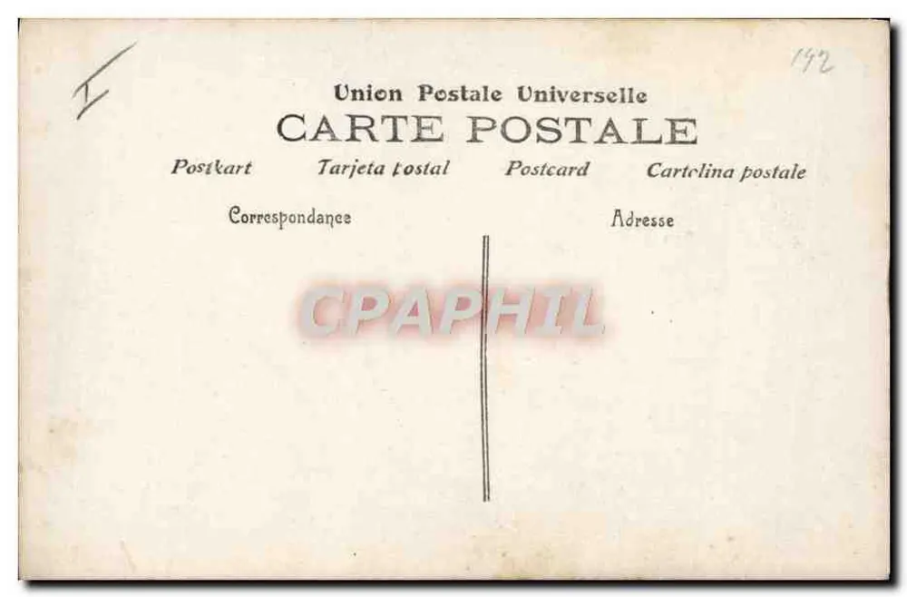 Ein Mann trägt eine Frau im Wasser — Zitat zum Sieg des Mut — Verleger Union Postale Universelle, Nr. 142 - Rückseite