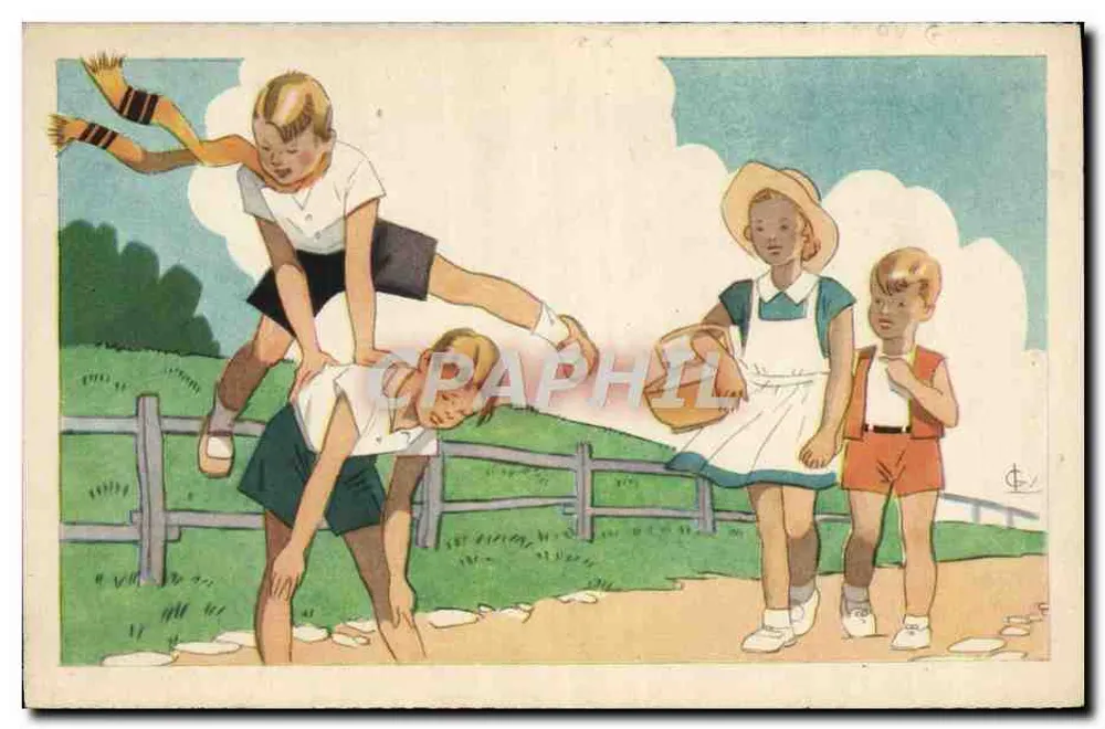Kinder, die ein Rennen spielen — Ferienkolonie — Georges Lang, Paris, n°4 - Vorderseite