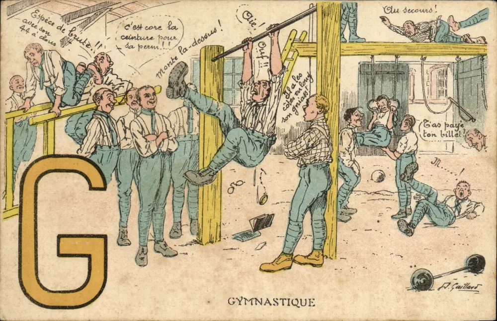 Gymnastik — Szene mit Spiel und einem Mann an der Stange — A. Gaillart - Vorderseite