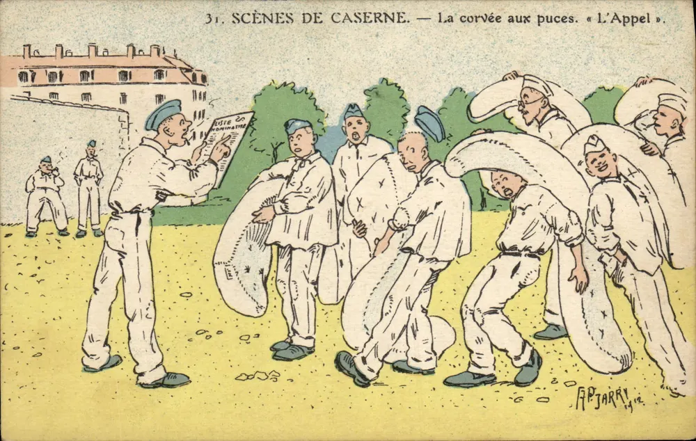 Militärszenen — Die Läusearbeit. Der Appell — APJARRY 1912 - Vorderseite