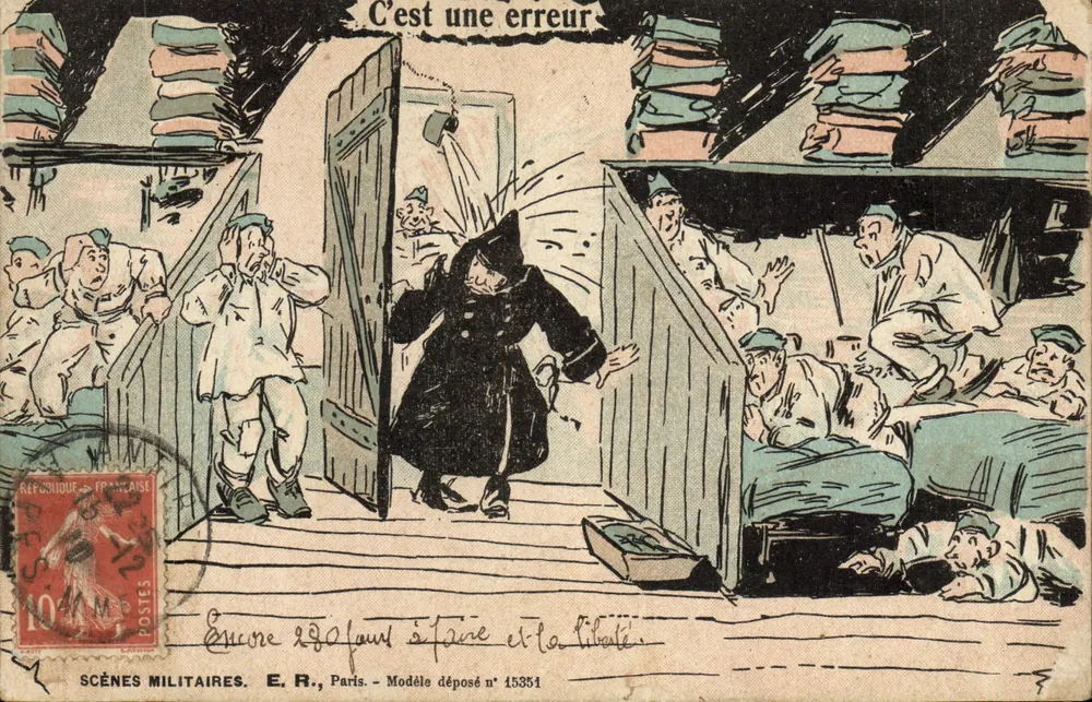 Cenas Militares — É um erro — E. R., Paris, Modelo depositado n° 15351 - Frente