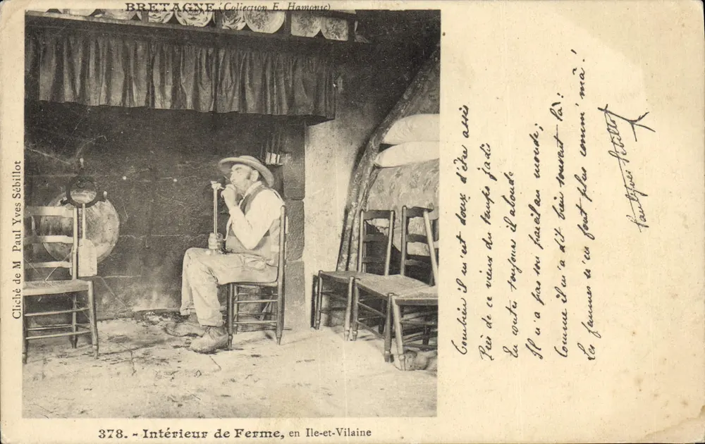 Innenraum einer Farm, in Ille-et-Vilaine — Bretagne — Foto von M. Paul Yves Sébillot, n° 378 - Vorderseite