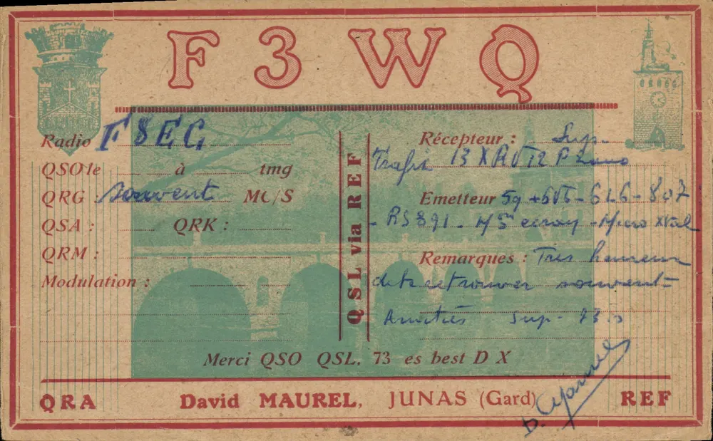 F3WQ — QSL Amateurfunk — David MAUREL, JUNAS (Gard) - Vorderseite