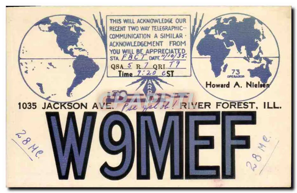 Funkkommunikation — F8CT — Howard A. Nielsen, River Forest, Ill. — W9MEF - Vorderseite