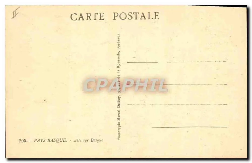 Pays Basque — Avenida Basca — editor Marcel Delboy, Bordeaux - Verso