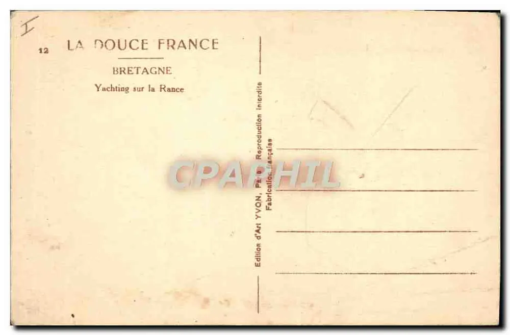 Yachting sur la Rance — Bretagne — Édition d'Art YVON, n°12 - Rückseite