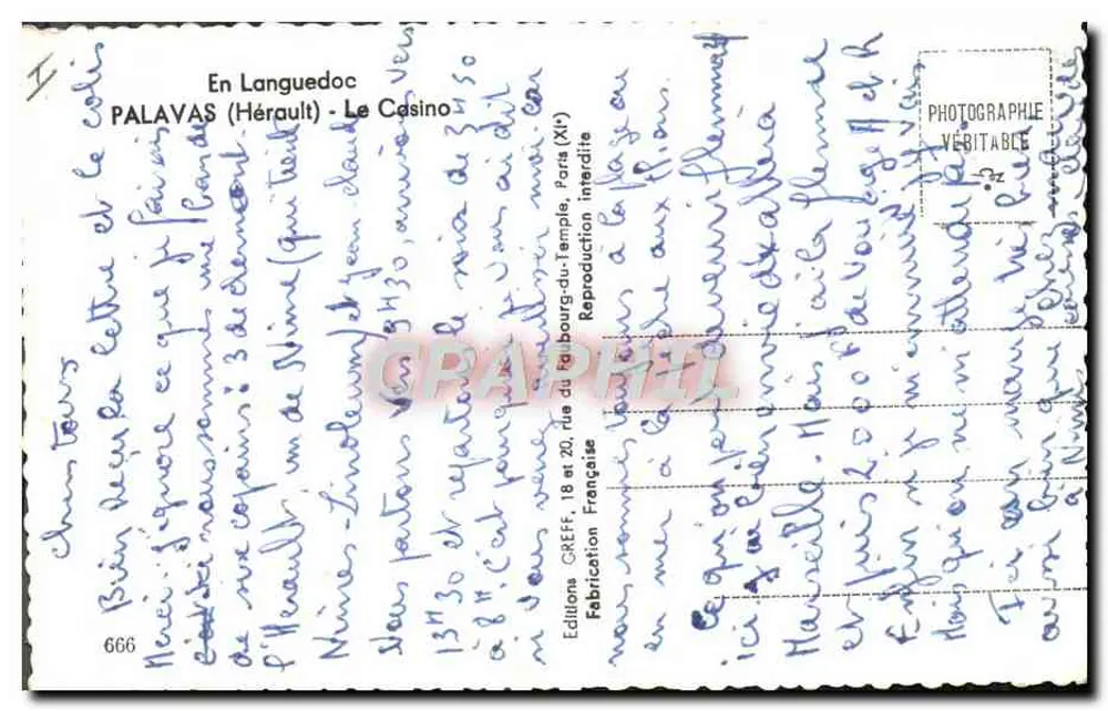 Hafen von Palavas - Hotels Tanagra und La Riviera — CREFF Editions, n°666 - Rückseite