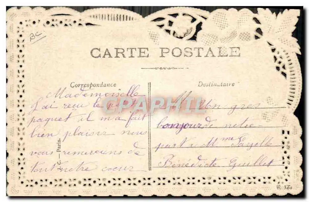Butterfly — motif doré sur fond dentelé — éditeur R. 176 - Verso