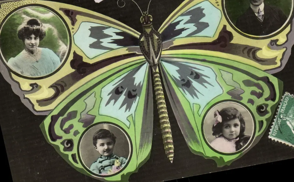 Schmetterling mit Porträts — unbekannter Verlag, Seriennummer nicht sichtbar - Vorderseite
