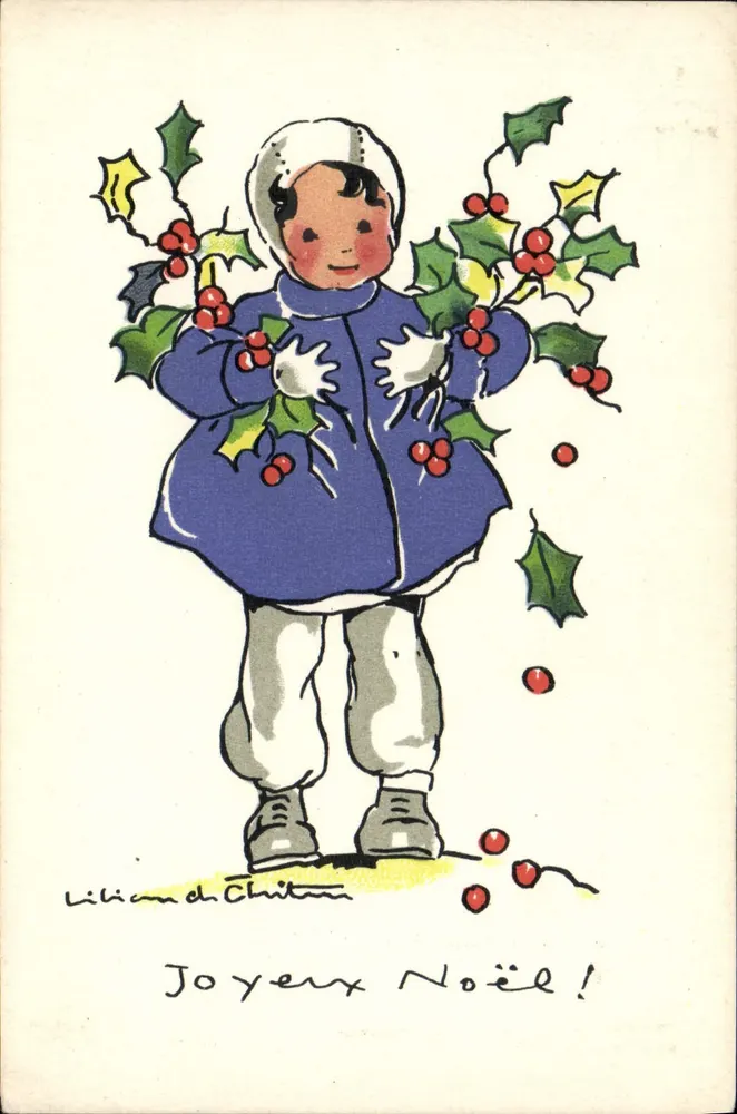 Kind mit Tannenbeeren — Frohe Weihnachten! — Lilian d'Chilton - Vorderseite