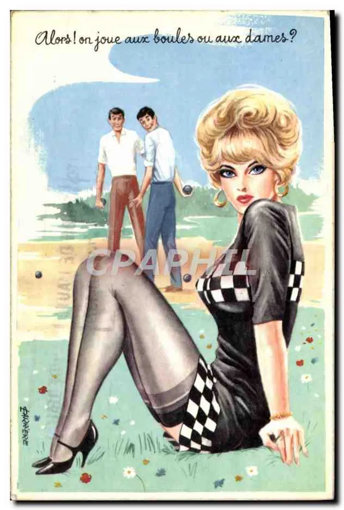 Kugelstoßen oder Dame spielen? — Pin-up-Illustration - Vorderseite