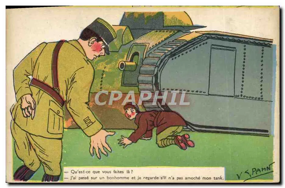 Soldado e criança perto de um tanque — V.S. PAHN — Série C.C. 605 - Frente