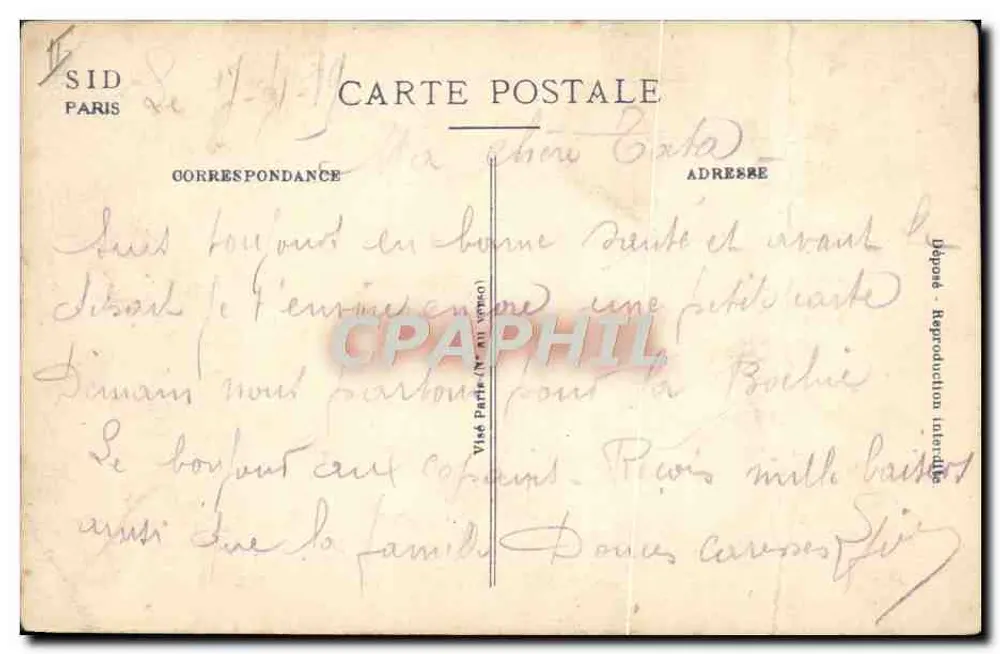 Manuel des Soldaten, der in Urlaub fährt — humoristische Karikatur — Verlag Pinaud, n° 1009 - Rückseite