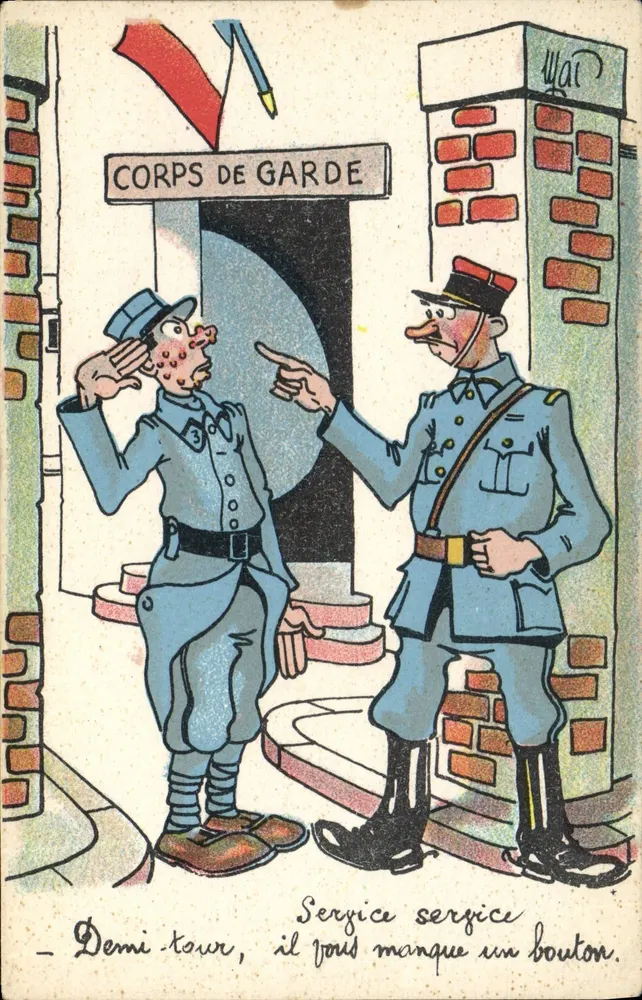 Corpo de Guarda — caricatura de dois soldados — Coleção Militar Cômica Noëler - Frente