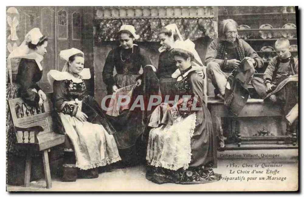Bei dem Quémener — Wahl eines Stoffes für eine Hochzeit — Sammlung Villard, Quimper - Vorderseite