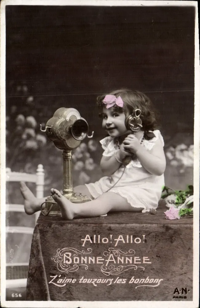 Kleine Mädchen mit Telefon — Frohe Neujahr — A-N Paris n°656 - Vorderseite