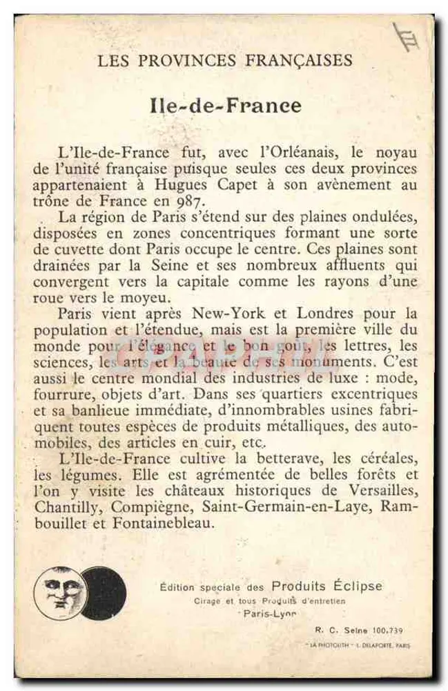 Île-de-France — illustrierte Karte mit Wikingerkrieger — Sonderausgabe der Produits Éclipse - Rückseite