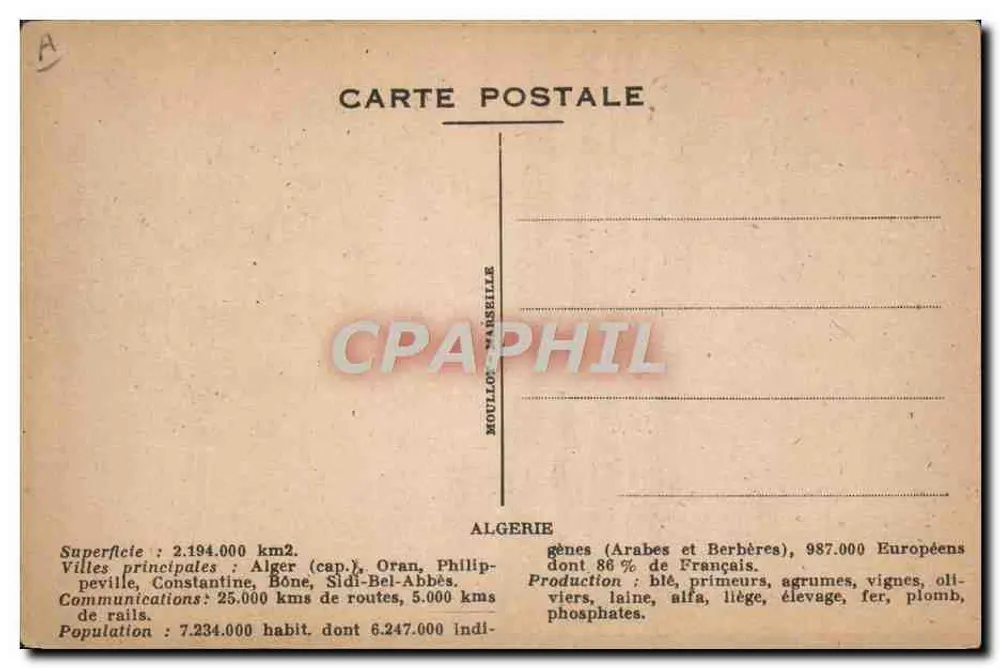 Algerien — geografische Karte mit Porträt des Marschalls Bugeaud — Verlag Sogno - Rückseite