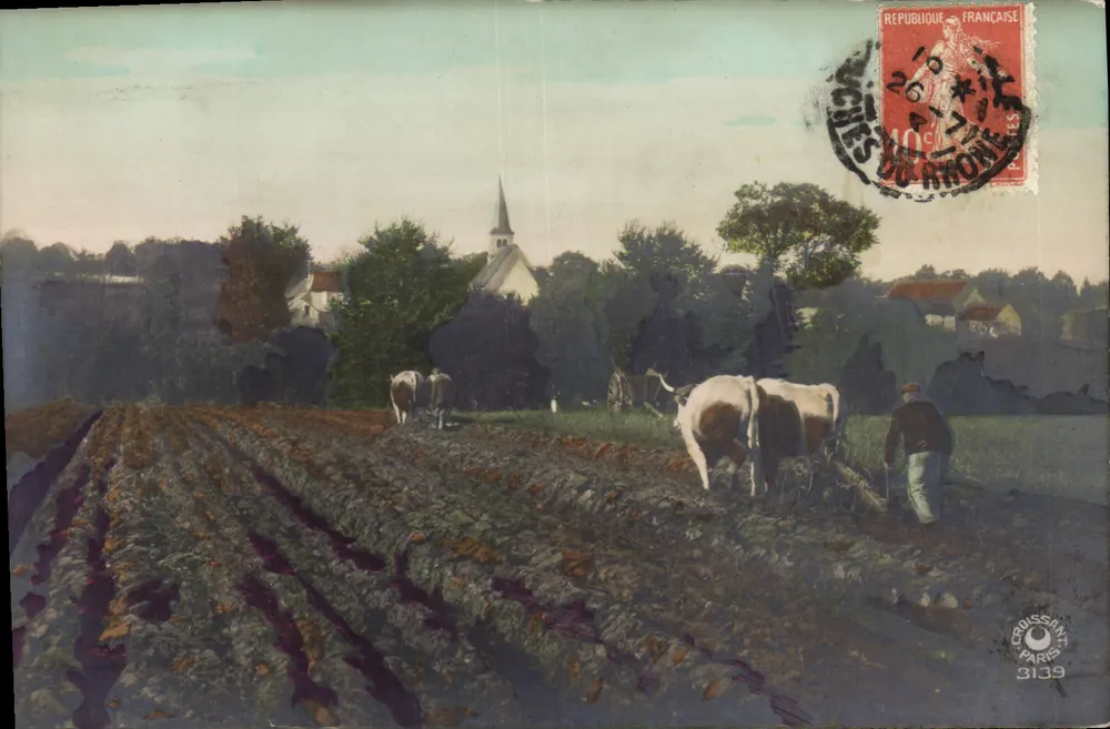 Campos agrícolas com bois — Croissant, Paris — editor Ch. Fontaine - Frente