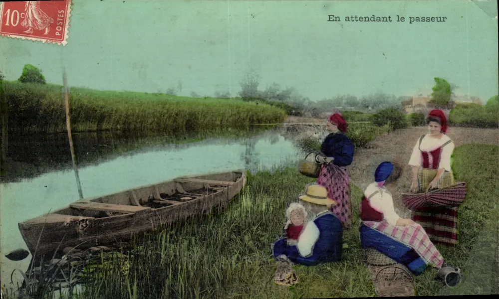 Terwijl de bootman wacht — strandscene — uitgever niet geïdentificeerd - Voorkant