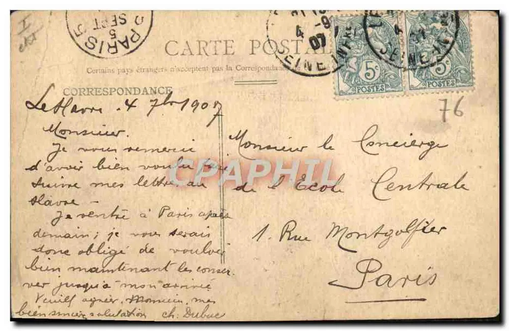 Le Havre — L'Entrée du Port — Éditeur : LE HAVRE. — N° de série : 76 - Rückseite